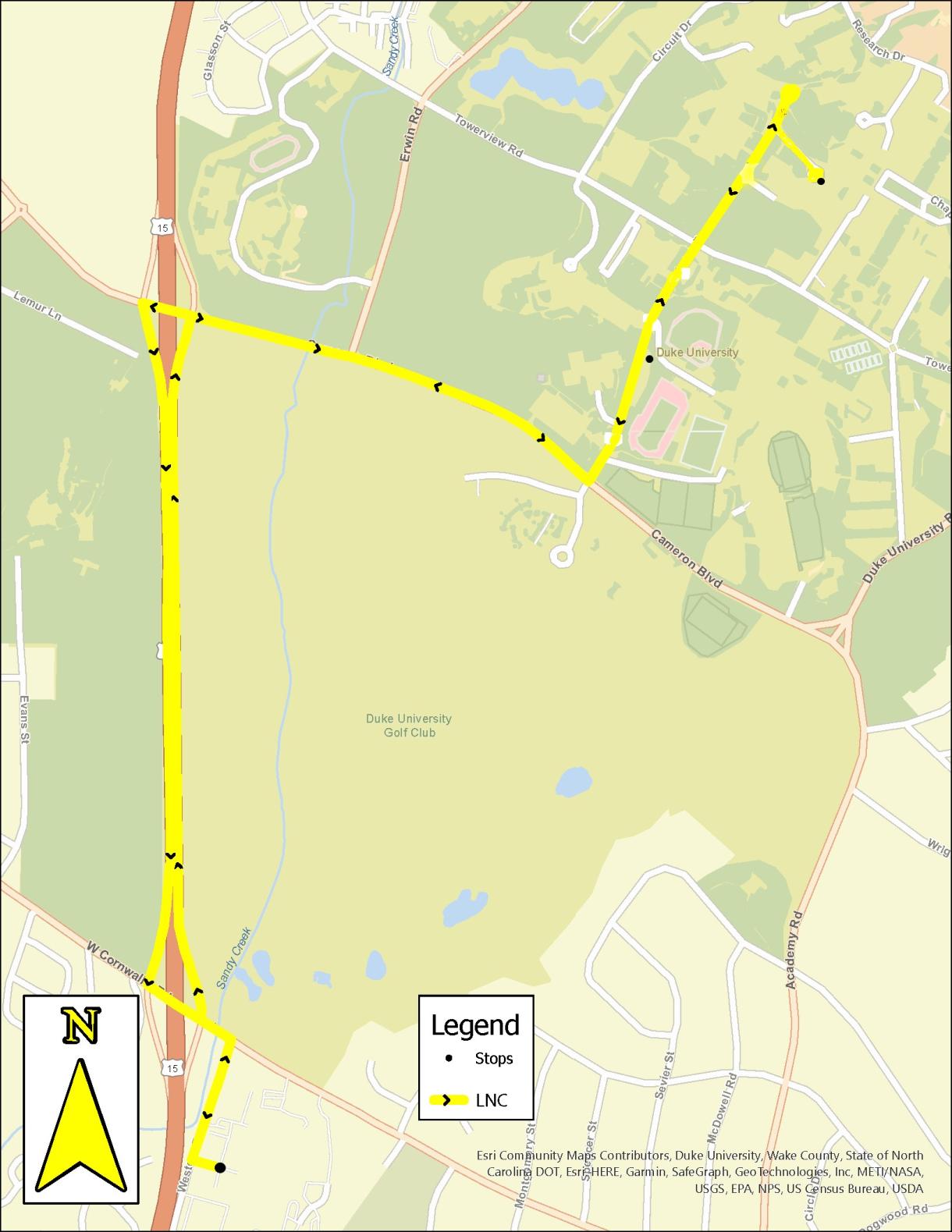 Map from Science Dr. circle to Lancaster Commons